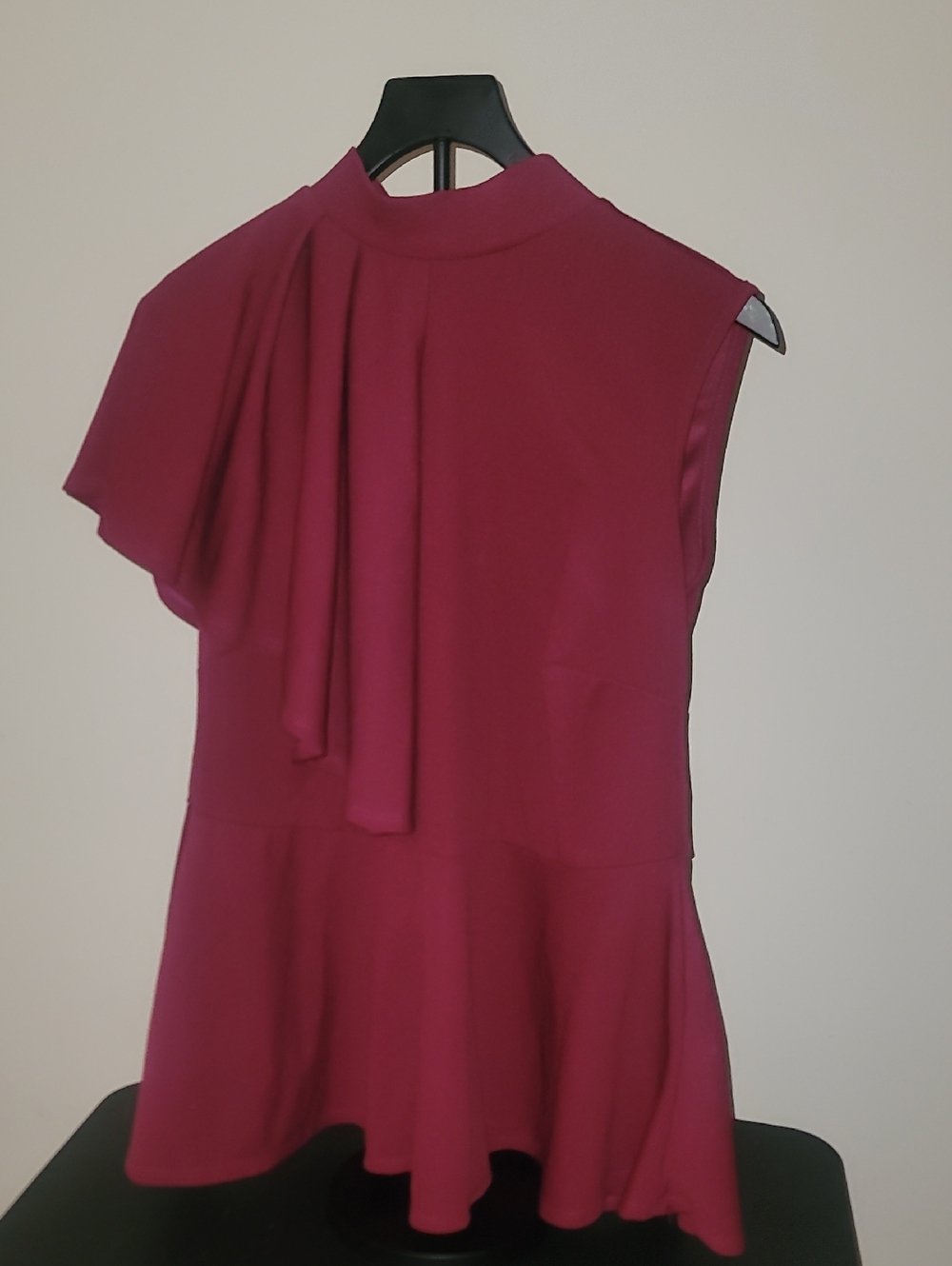 Ashley Stewart Sleeveless Berry Peplum Top with Draped Back Accent